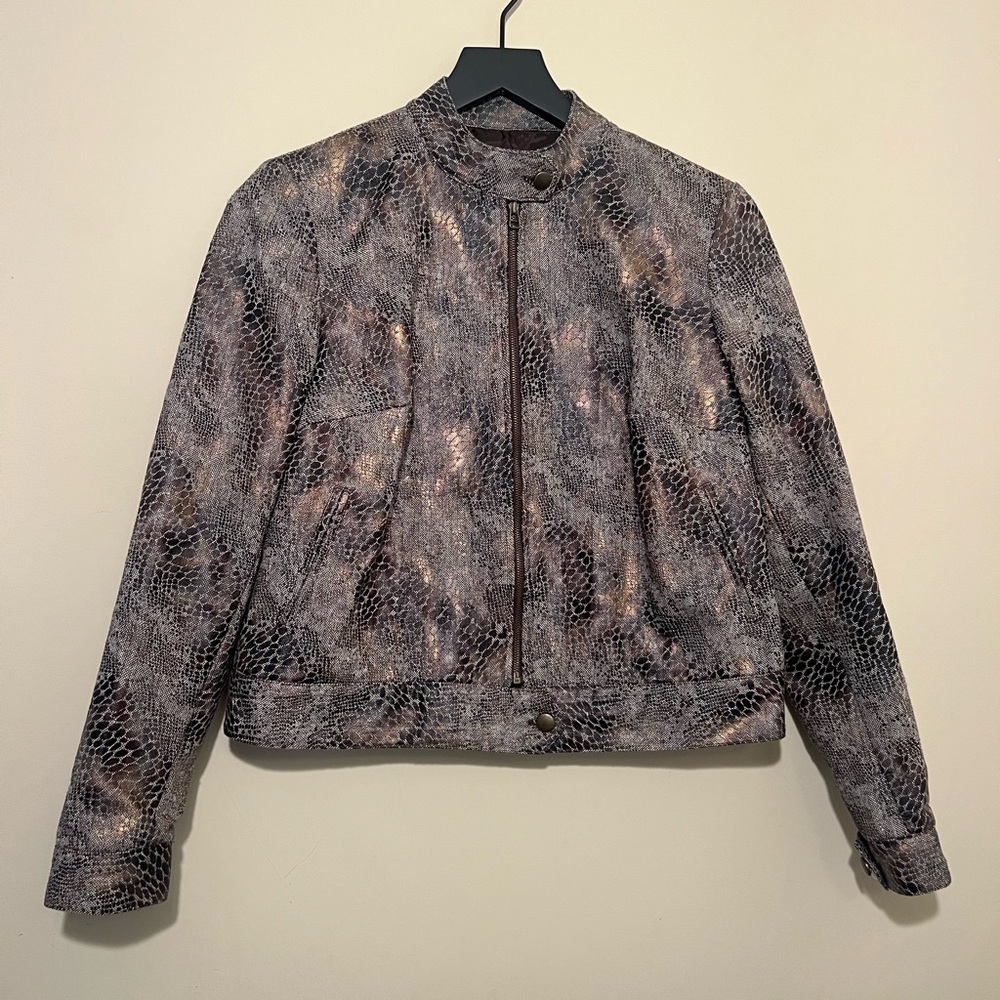 Courtenay Faux Snakeskin Zip-Up Blazer